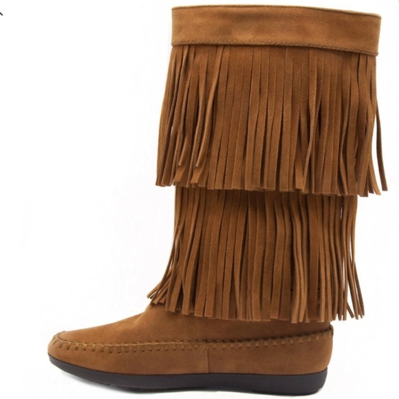 Sugar Shoes - NIB Sugar Double Fringe Vegan Suede Knee Length Boots